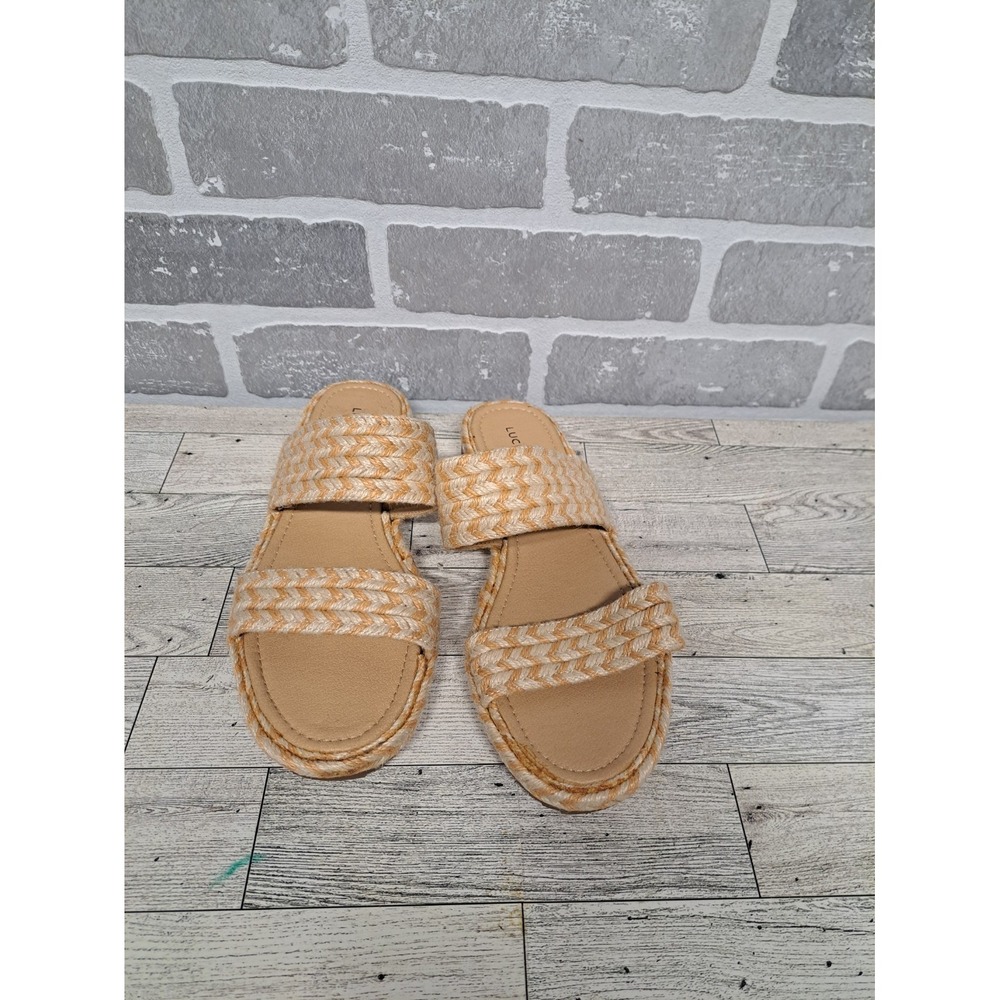 Lucky Brand Decime Espadrille Sandals Slip On Woven Jute‎ Beige tones Size 8M - Picture 2 of 13